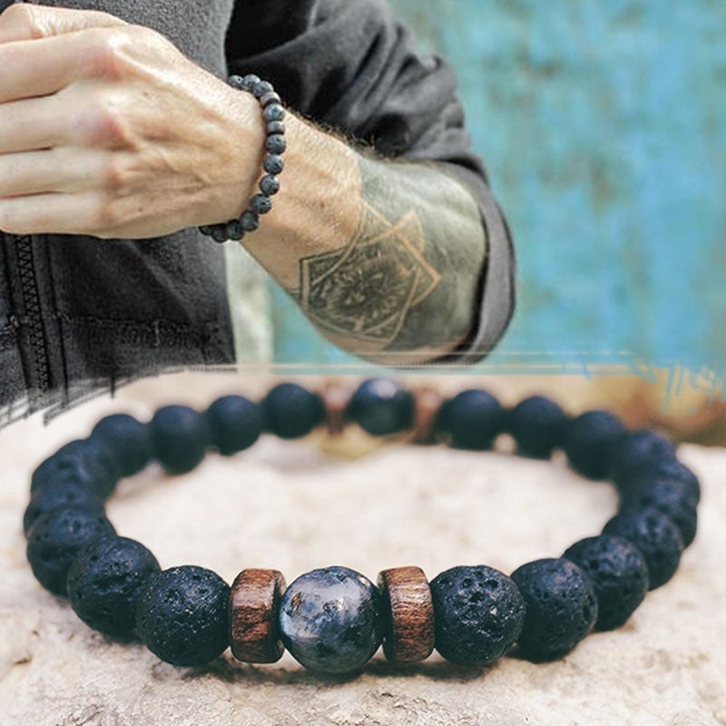 Men's Black Volcanic Stone Bracelet